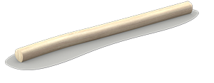 Eine digitale Darstellung zeigt eine Einfassung aus liegendem Robinienholz als glatten, zylindrischen, beigen Stab, der diagonal auf einer flachen, unregelmäßig geformten grauen Fläche liegt; beide werfen schwache Schatten. Der Stab wirkt abgerundet und weist über seine gesamte Länge eine gleichmäßige Dicke auf.